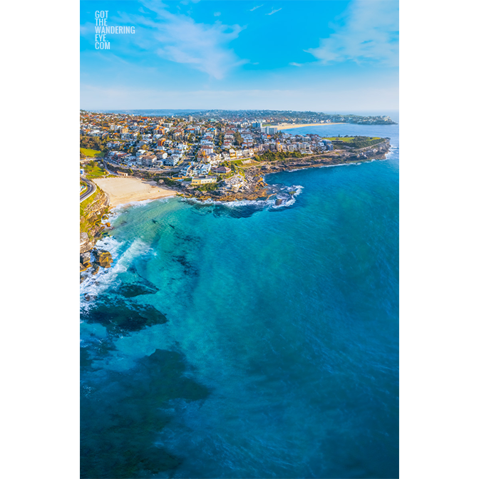 Bondi to Tamarama aerial above the coastal walk along the coast of the eastern suburbs of Sydney.