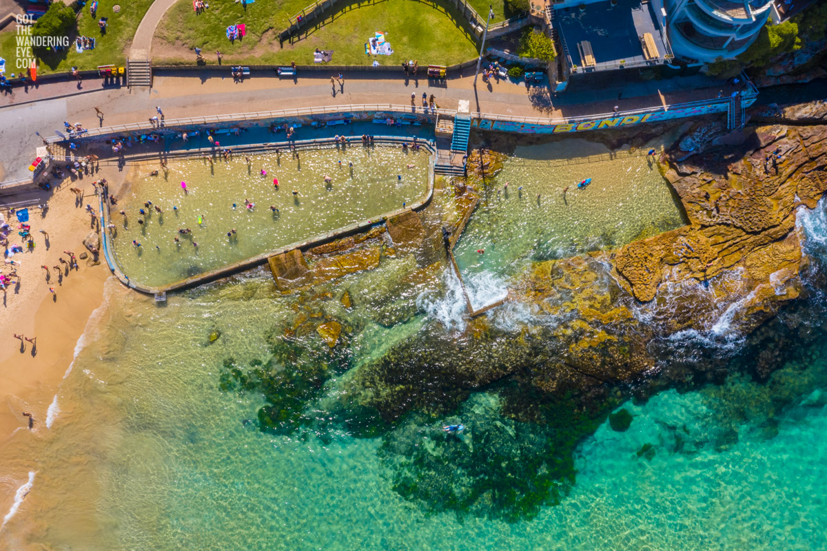 Aerial above Wally Weekes Pool, North Bondi Children's Pool in Summer