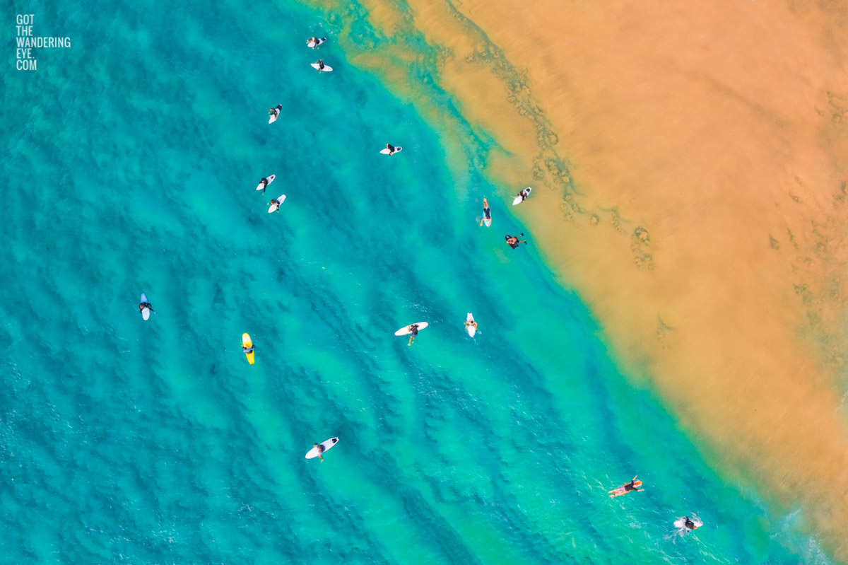 Surfing Maroubra Beach Aerial. Surfers waiting for waves at one of Sydneys, best surfing spots.