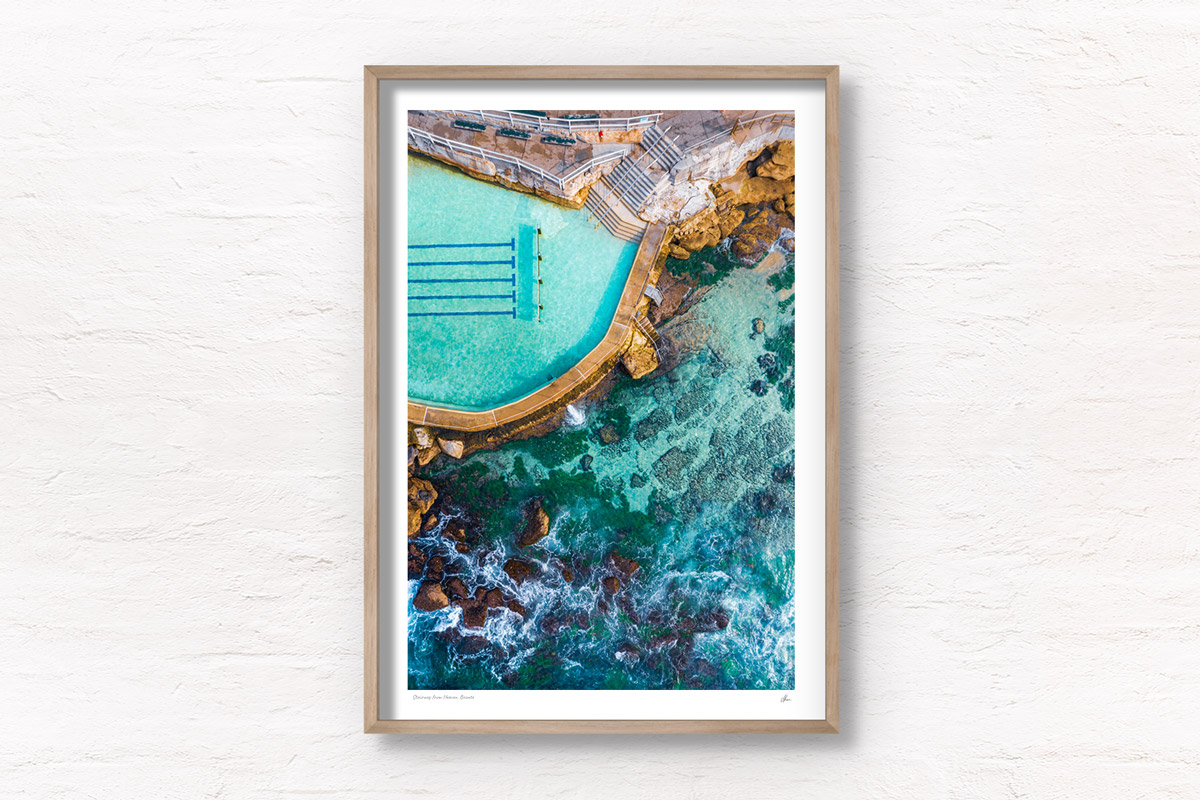 Bronte Baths Ocean Pool aerial. Crystal clear and one of Sydneys most iconic ocean rock pools. Wall Art Print