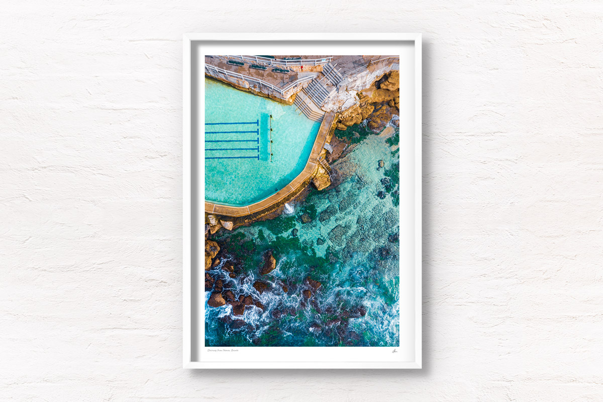 Bronte Baths Ocean Pool aerial. Crystal clear and one of Sydneys most iconic ocean rock pools. Wall Art Print