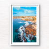 Tamarama to Bronte aerial above the coastal walk along the coast of the eastern suburbs of Sydney. Wall art print.