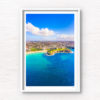 Aerial birds eye view looking back towards the Coogee Cliffs and dolphin point in Sydney. Clear blue sky summers day.