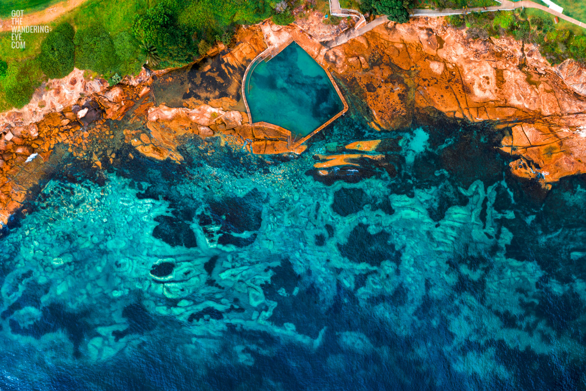 Aerial view above the Eastern Suburbs best ocean pools, Malabar Ocean Rock Pool.