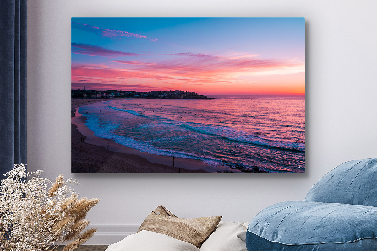 Print Framing Options. ChromaLuxe round metal print. Glossy, lightweight, modern unique. Aerial photography Coogee Beach Print.