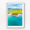 Aerial view above Gerringong north headland at Werri Beach looking back towards Saddleback Mountain.