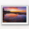 Tamarama Beach rock pool wispy purple sky sunrise reflection. Framed art photography wall art print.