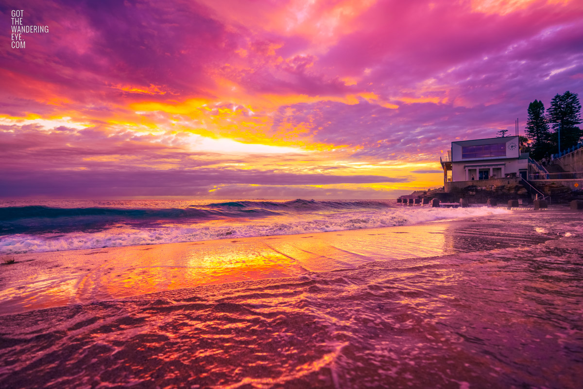 Coogee Beach blaze pink sky sunrise Sydneys best sunrise spot..