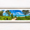 Beautiful deserted Oahu beach in Hawaii. Framed art photography wall art print.