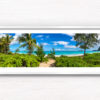 Beautiful deserted Oahu beach in Hawaii. Framed art photography wall art print.