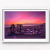 Venice Beach Skatepark Sunset, beautiful pink sky palm tree silhouette. Framed art photography wall art print.