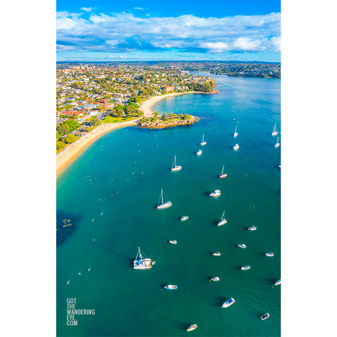 Aerial view above the stretch of sand from Balmoral Beach to Edwards Beach.