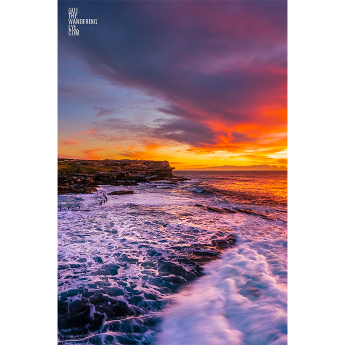 Fiery sunrise at Sydneys best sunrise spot. Mahon Pool, Maroubra.