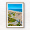 Aerial view above Venice Beach Boardwalk on a clear and sunny summers day. Framed art photography wall art print.