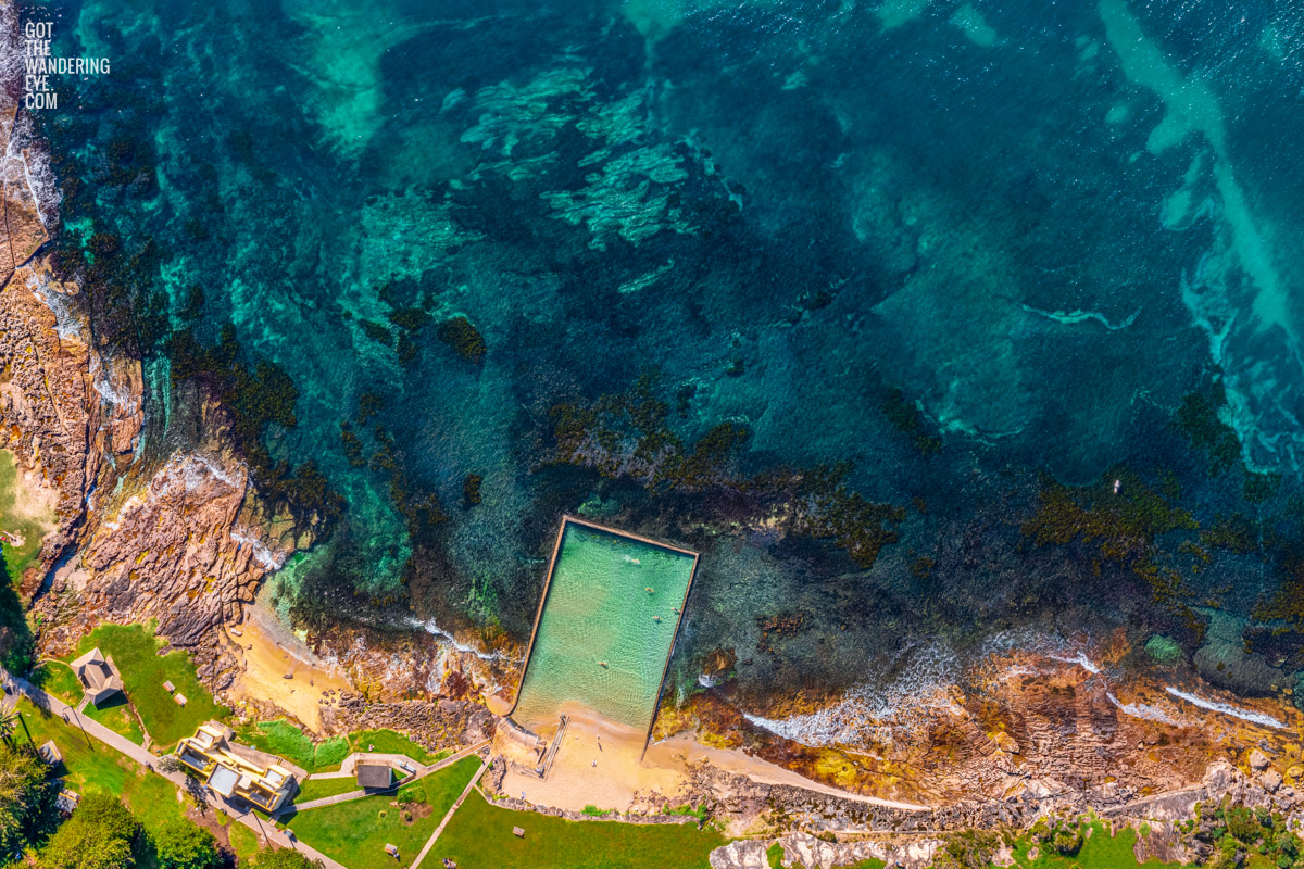 Top down view above Shelly Beach ocean pool at Cronulla..
