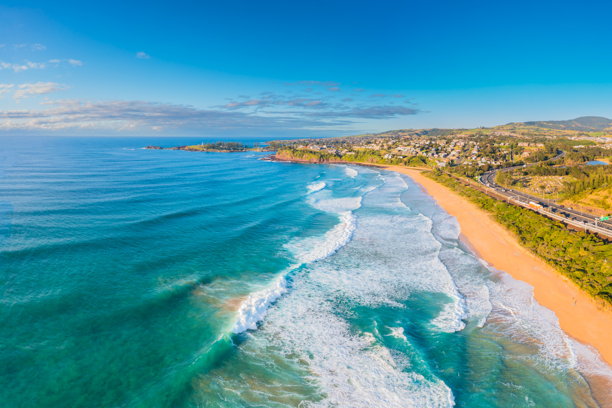 Bombo Beach aerial Kiama. Beautiful South Coast NSW view.