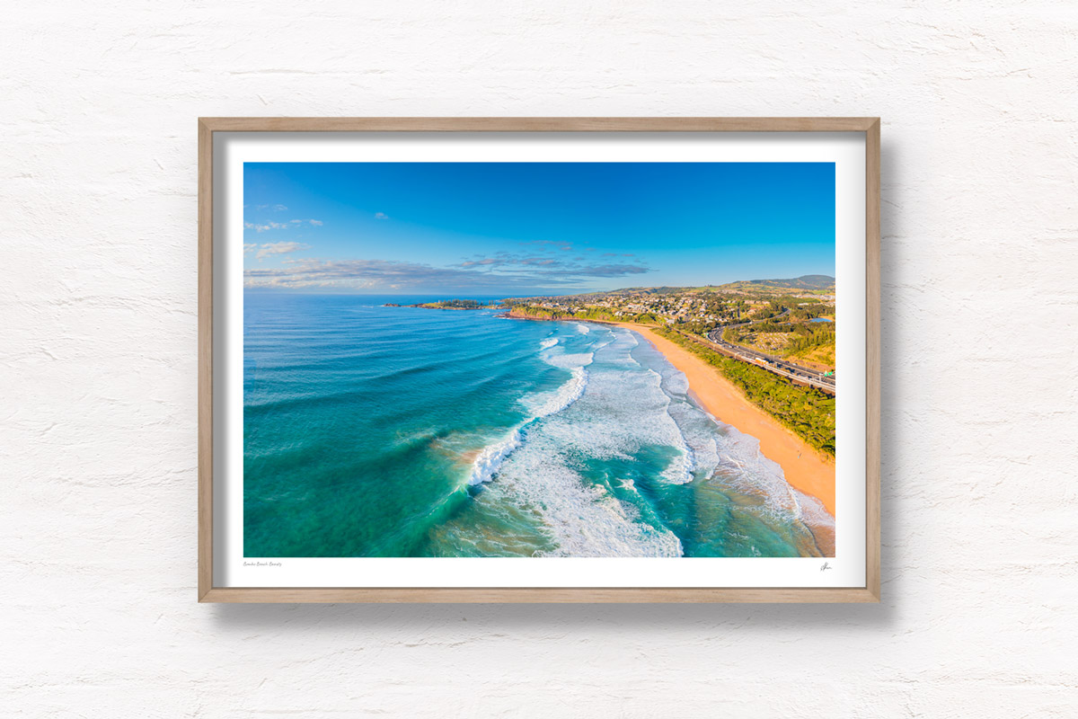 Bombo Beach aerial Kiama. Beautiful South Coast NSW view. Framed art photography wall art print by Allan Chan.