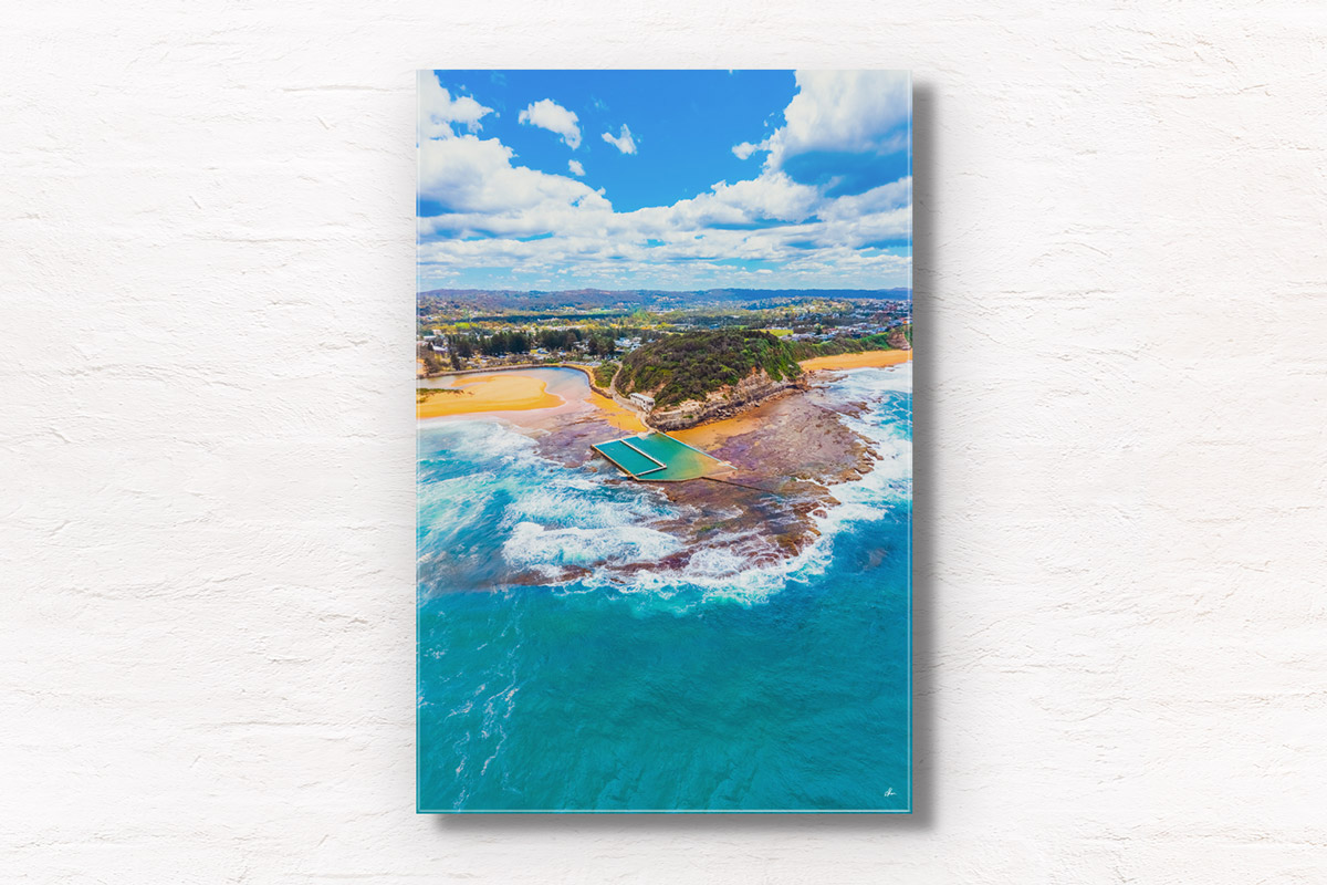 Aerial view above North Narrabeen rock pool, Northern Beaches. Framed art photography wall art print by Allan Chan.