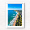 Aerial view above Werri Beach, Gerringong on a clear day. Framed art photography wall art print by Allan Chan.