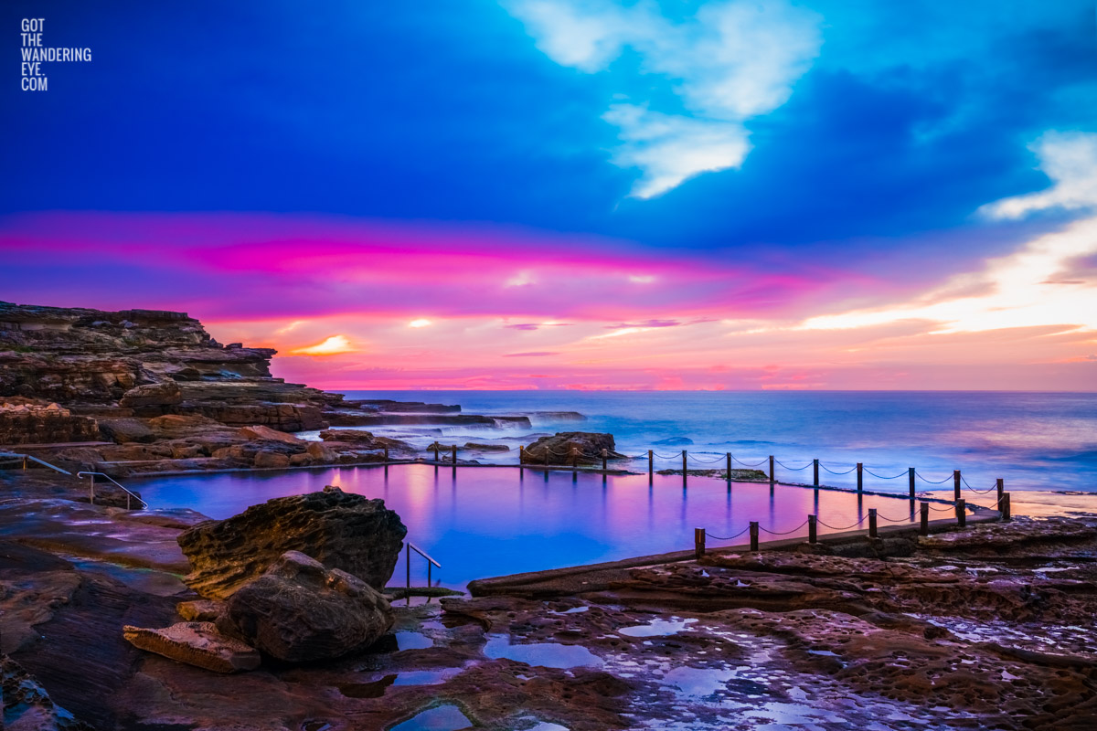 Neon pool maroubra. Purple sunrise at Maroubra.