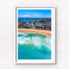 Aerial photo looking back towards The Corso from Manly Beach on a beautiful clear day. Framed aerial photography wall art print by Allan Chan.