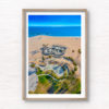 Aerial view above Venice Beach Skatepark, skateboarders and rollerbladers enjoying Summer. Framed art travel photography wall art prints by Allan Chan.
