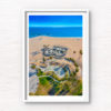 Aerial view above Venice Beach Skatepark, skateboarders and rollerbladers enjoying Summer. Framed art travel photography wall art prints by Allan Chan.