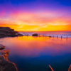 Mahon Pool morning sunrise. Fiery warm sunrise, long exposure photography. Framed art photography, wall art prints by Allan Chan.