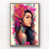 Hawaiian Portrait Flower Art. Beautiful Hawaiian Flower girl poster wall art print by Allan Chan. Canvas Float Frame with Oak Frame.