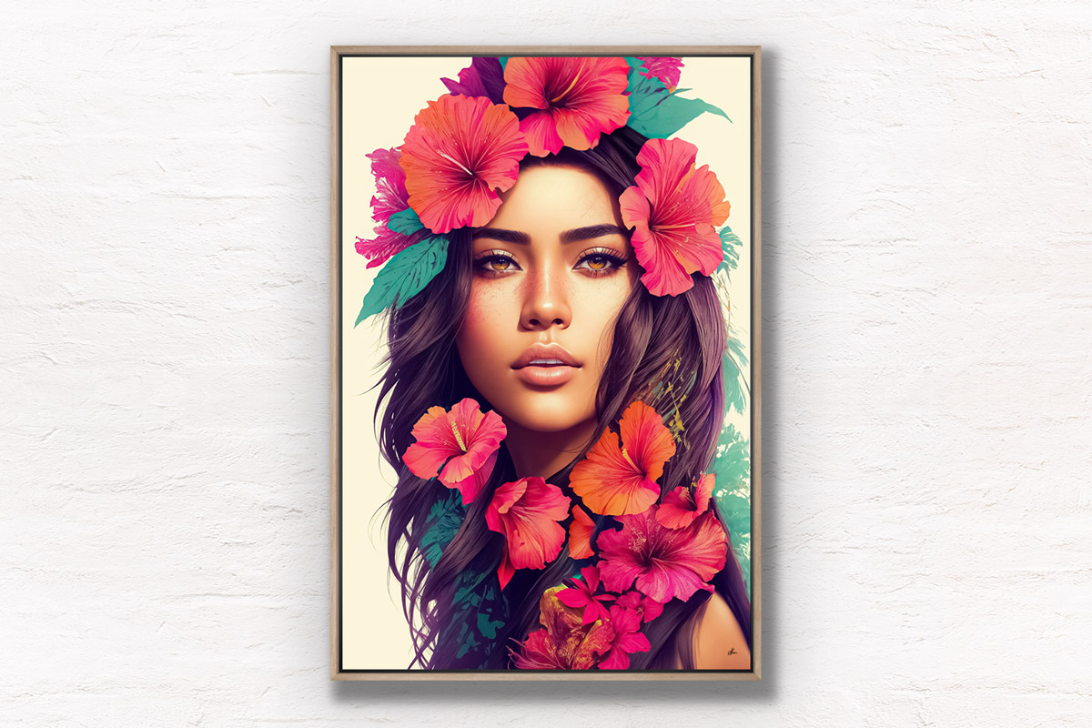 Hawaiian Flower Girl Art. Beautiful Hawaiian Flower girl poster wall art print by Allan Chan.