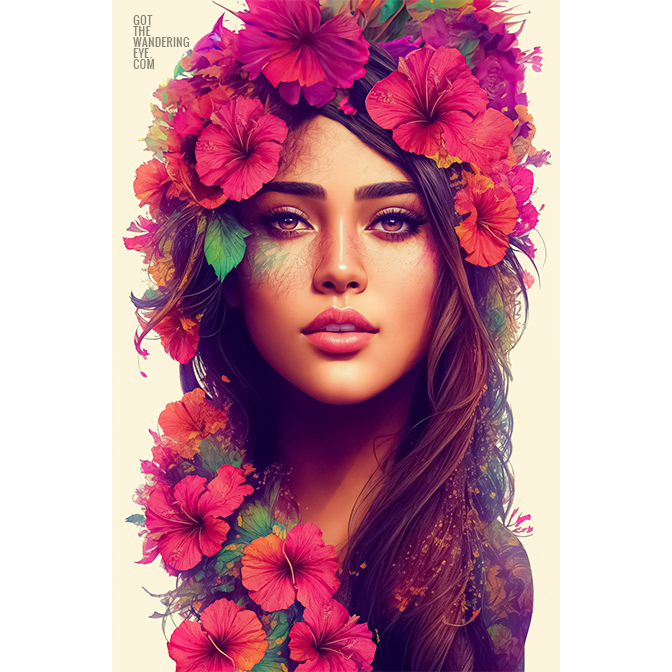 Portrait Abstract Flower Art. Beautiful Hawaiian Flower girl poster wall art print by Allan Chan.