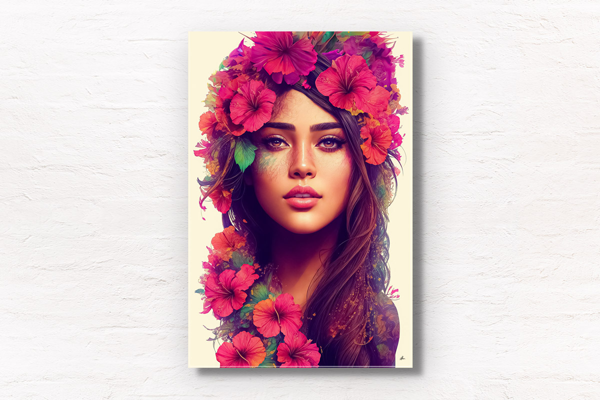 Portrait Abstract Flower Art. Beautiful Hawaiian Flower girl poster wall art print by Allan Chan.