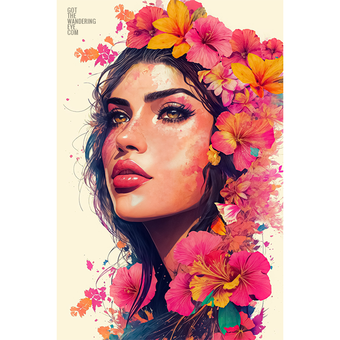 Hawaiian Tropical Flower Lei. Beautiful Hawaiian Flower girl poster wall art print by Allan Chan.