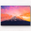 Mount Fuji Candlelight Sunset. Whispy clouds surrounding the peak of Mount Fuji on a golden pink sunset. Framed art photography, wall art prints by Allan Chan.