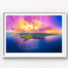 Sublime South Coast Sunset. Aerial view above Gerringong headlands looking back towards the mountains during a spectacular sunset. Framed art photography, wall art prints by Allan Chan.