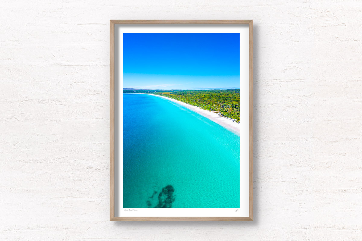 Hyams Beach Heaven. Aerial view above the whitest sand beach in the world in the spectacular Jervis Bay in the NSW South Coast. Framed art photography, wall art prints by Allan Chan.