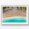 Aerial photography above a crowded Rainbow Walkway Coogee Beach on a Summers Day. Framed art photography, wall art prints by Allan Chan.