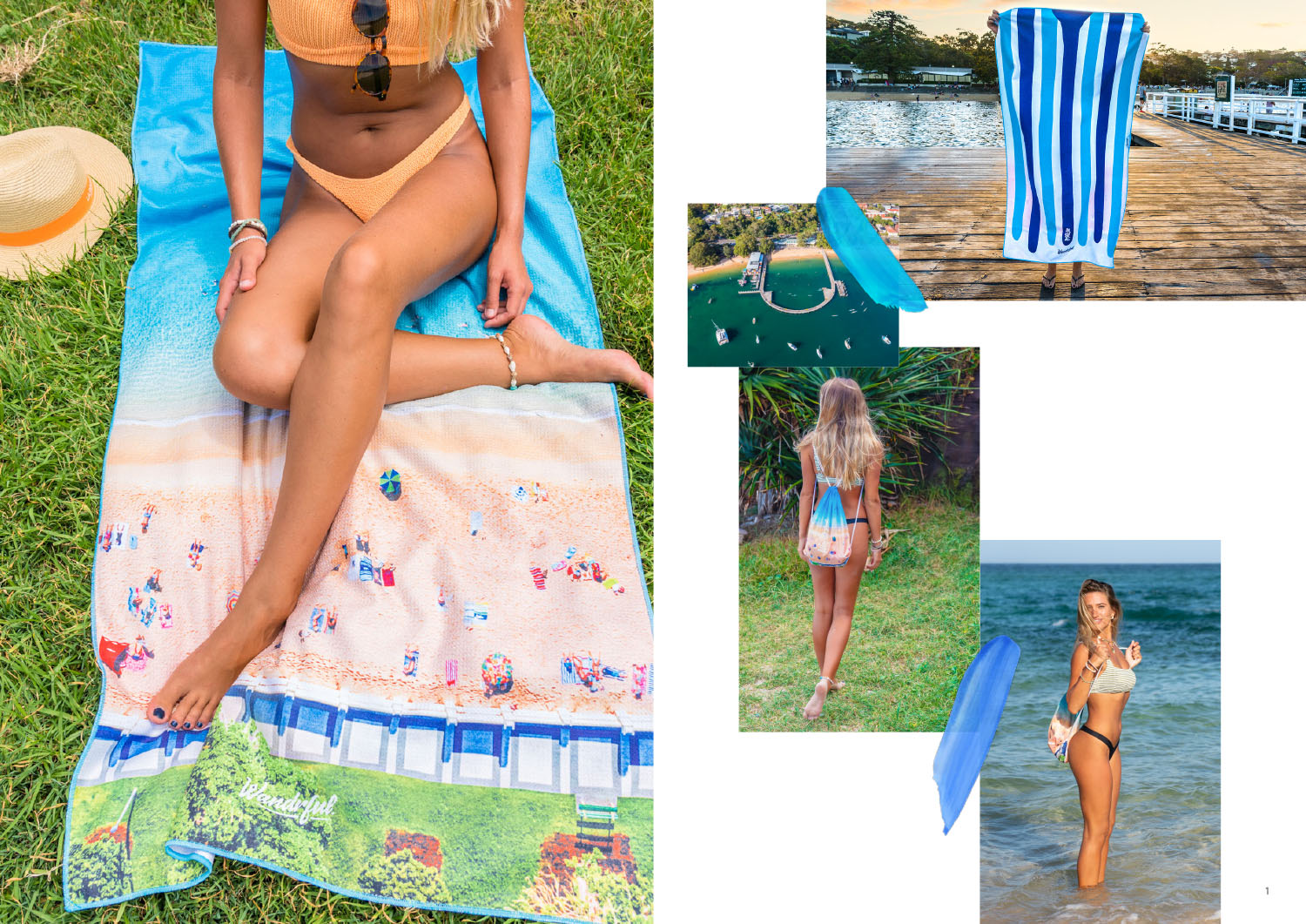 Wandrful sand-free beach towels at Balmoral Beach. Model using sand-free beach towel.