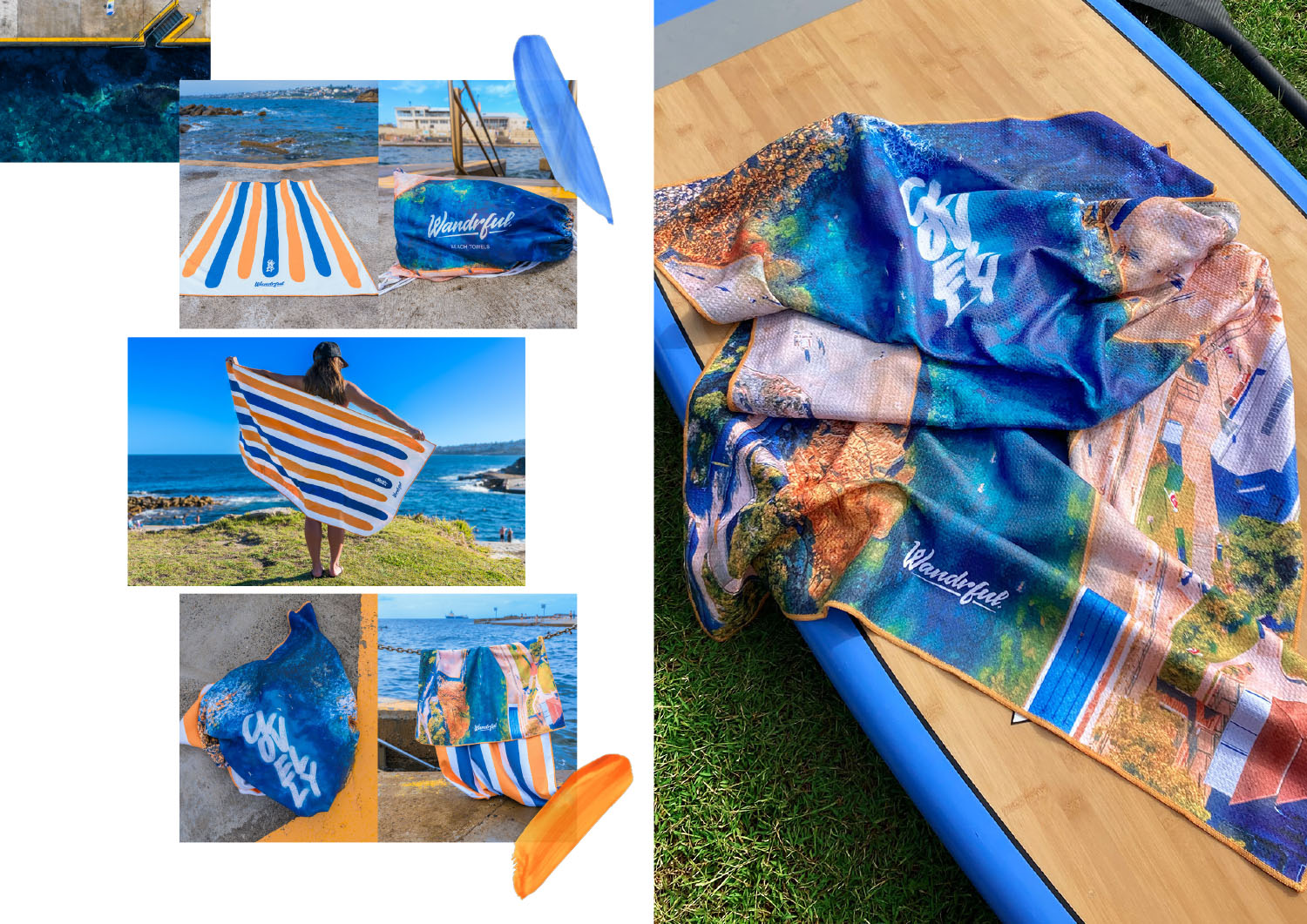 Wandrful sand-free beach towels at Clovelly Beach. Model using sand-free beach towel.