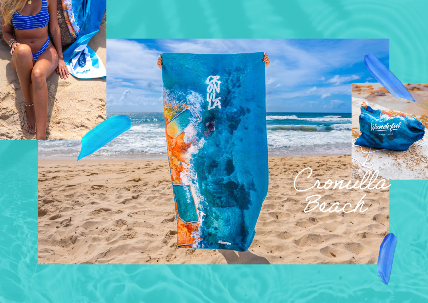 Wandrful sand-free beach towels at Cronulla Beach. Model using sand-free beach towel.