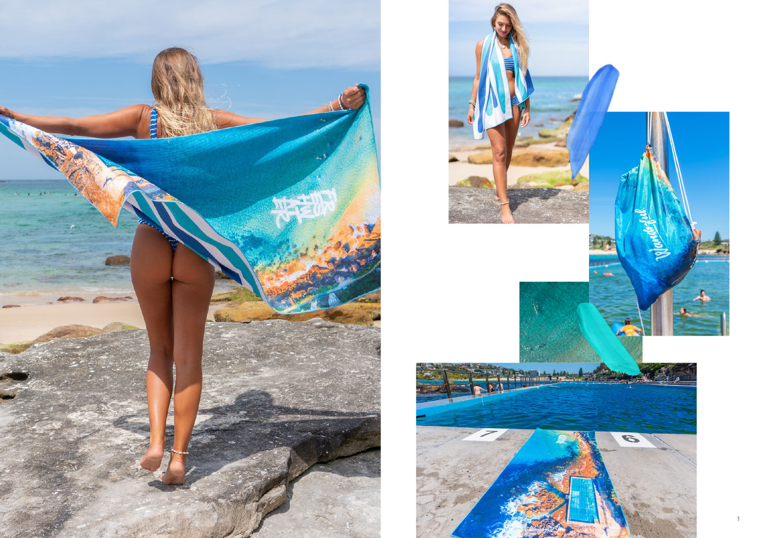 Wandrful sand-free beach towels at Freshwater Beach. Model using sand-free beach towel.