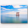 Floating Torii Gate at Lake Biwa, Shirahige Shrine, long exposure, silky lake photograph. Framed art photography, wall art prints by Allan Chan.