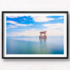 Floating Torii Gate at Lake Biwa, Shirahige Shrine, long exposure, silky lake photograph. Framed art photography, wall art prints by Allan Chan.