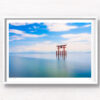 Floating Torii Gate at Lake Biwa, Shirahige Shrine, long exposure, silky lake photograph. Framed art photography, wall art prints by Allan Chan.
