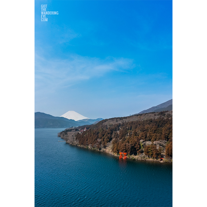 Lake Ashi Hakone Aerial with view of Mount Fuji & Hakone Shrine.