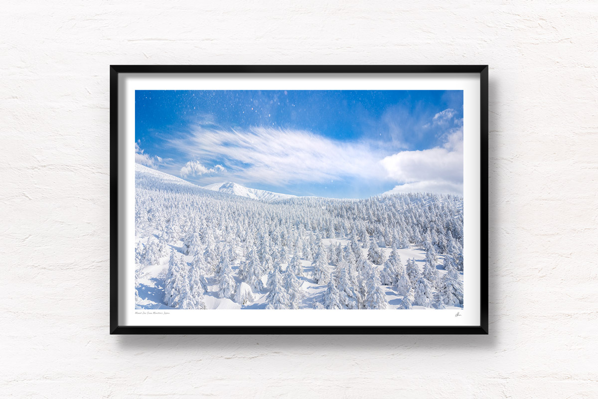 Mount Zao Snow Monsters Spectacular Winter Wonderland trees covered in snow. Framed art photography, wall art prints by Allan Chan.