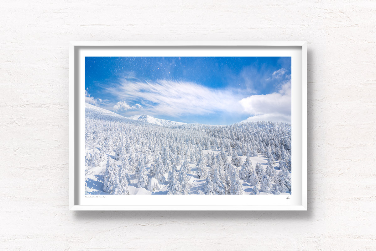 Mount Zao Snow Monsters Spectacular Winter Wonderland trees covered in snow. Framed art photography, wall art prints by Allan Chan.
