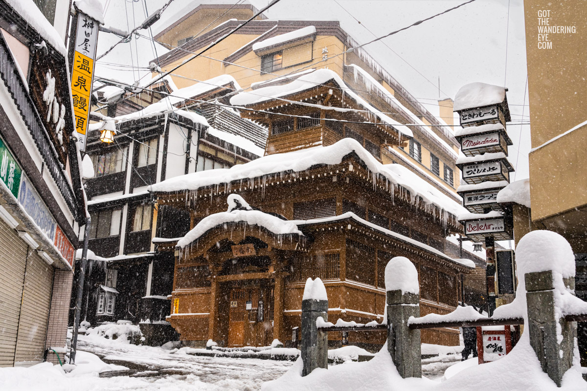 Oyu Onsen Bathhouse Print, Nozawa famous hot springs village covered in snow in Winter.