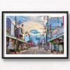 Road to Mount Fuji Street View Print. The best street view of the iconic mountain from Fujiyoshida. Framed art photography, wall art prints by Allan Chan.