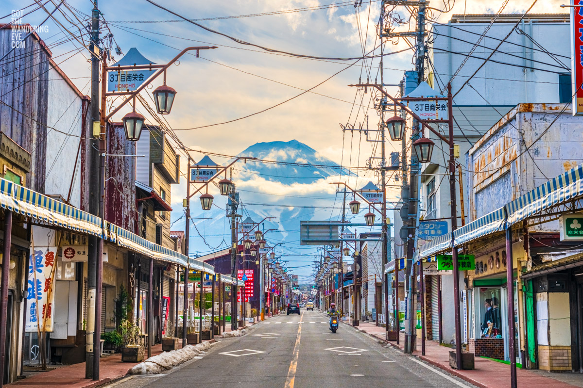 Road to Mount Fuji Street View Print. The best street view of the iconic mountain from Fujiyoshida.